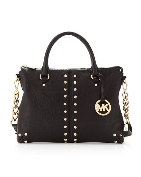 michael kors dark brown leather bag|Michael Kors black studded handbag.